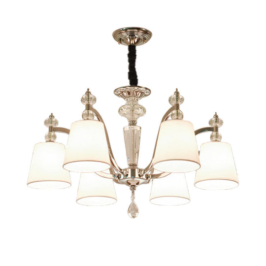Modern Chrome Chandelier with Curved Arms - 3/6/8 Lights, White Glass Hanging Lamp Fixture