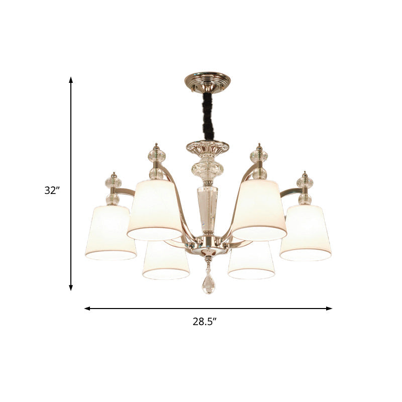 Modern Chrome Chandelier with Curved Arms - 3/6/8 Lights, White Glass Hanging Lamp Fixture