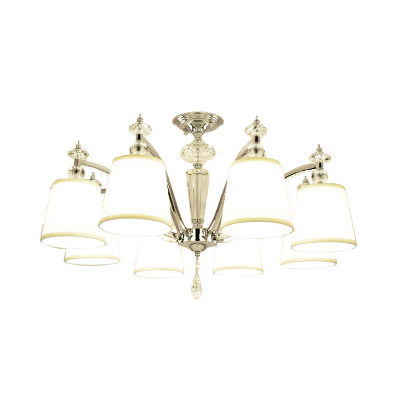 Modern Chrome Chandelier with Curved Arms - 3/6/8 Lights, White Glass Hanging Lamp Fixture