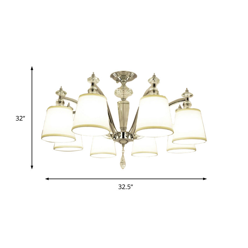Modern Chrome Chandelier with Curved Arms - 3/6/8 Lights, White Glass Hanging Lamp Fixture