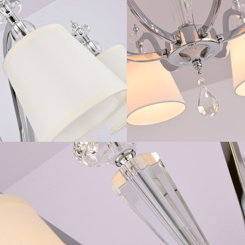 Modern Chrome Chandelier with Curved Arms - 3/6/8 Lights, White Glass Hanging Lamp Fixture