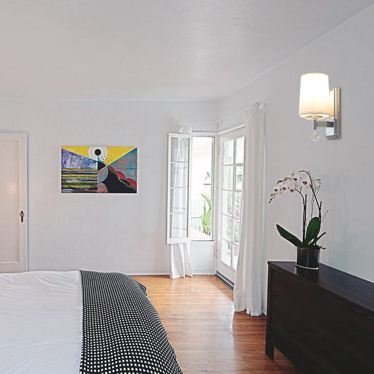 Modern Style Fabric Cone Wall Light with Crystal Ball Deco - 1 Head Chrome Wall Sconce