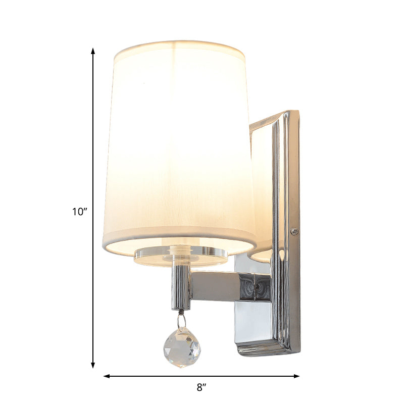 Modern Style Fabric Cone Wall Light with Crystal Ball Deco - 1 Head Chrome Wall Sconce