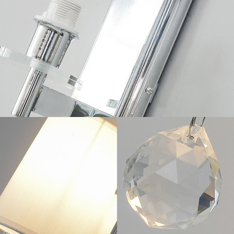 Modern Style Fabric Cone Wall Light with Crystal Ball Deco - 1 Head Chrome Wall Sconce
