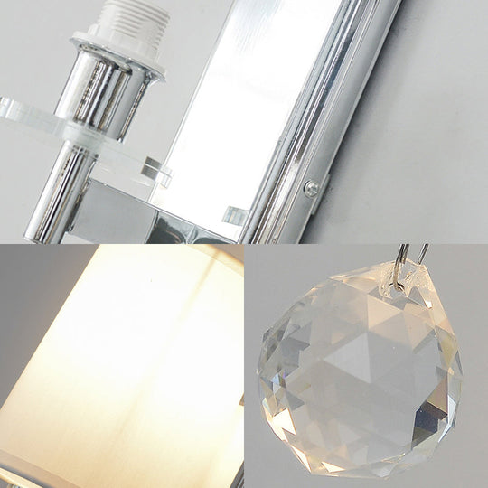 Modern Style Fabric Cone Wall Light with Crystal Ball Deco - 1 Head Chrome Wall Sconce