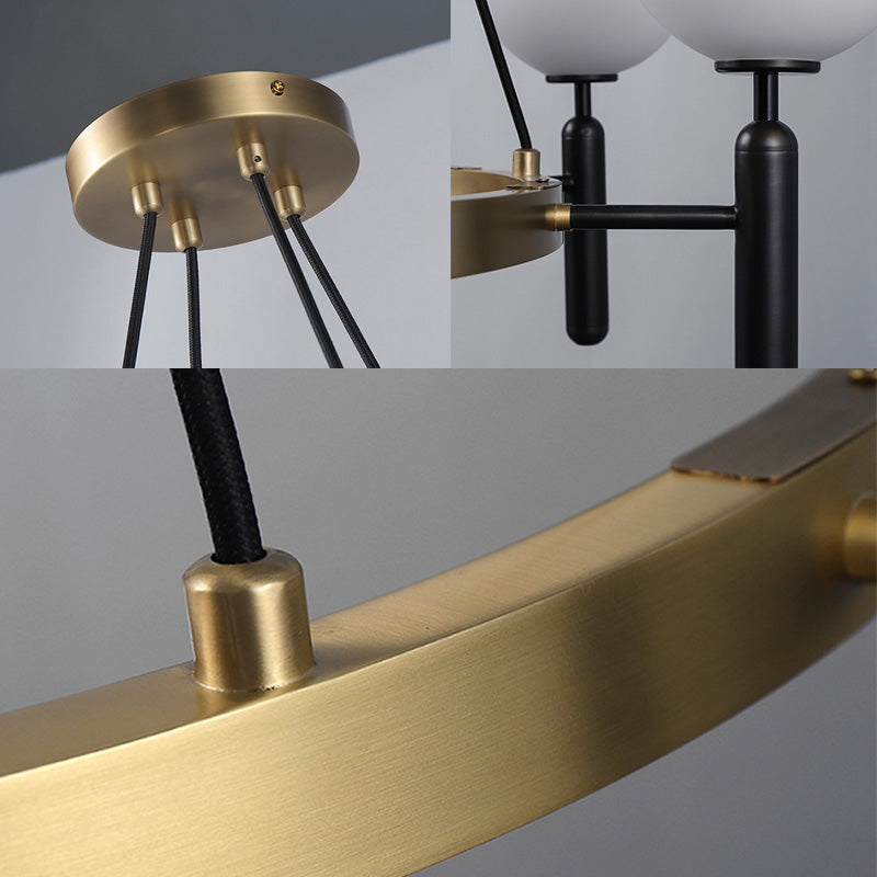 Modern White Glass Sphere Chandelier with Circular Design - 8 Lights - Black Hanging Fixture