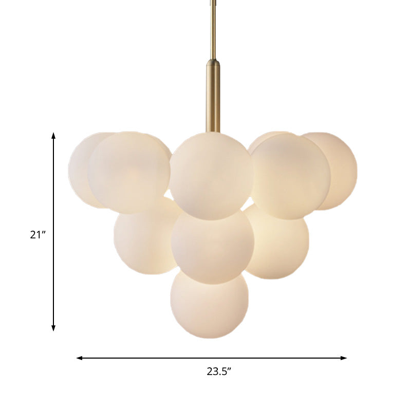 Contemporary White Glass Chandelier Lamp – 5/13 Lights Brass Pendant Light with Spherical Design