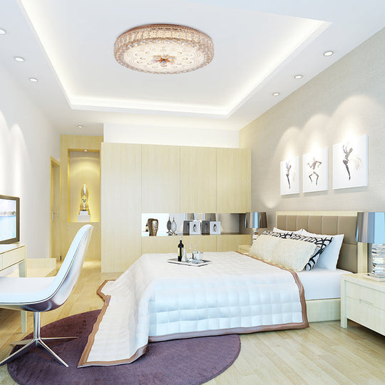 Gold Metal and Crystal LED Flushed Ceiling Light with Peacock/Floral Pattern - 16"/19.5" Wide