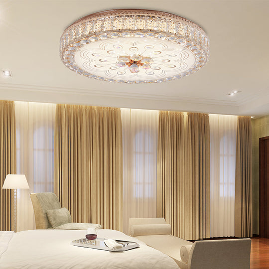 Gold Metal and Crystal LED Flushed Ceiling Light with Peacock/Floral Pattern - 16"/19.5" Wide