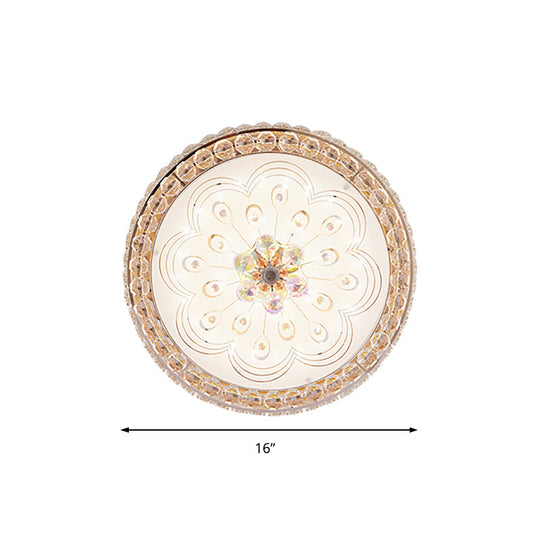 Gold Metal and Crystal LED Flushed Ceiling Light with Peacock/Floral Pattern - 16"/19.5" Wide