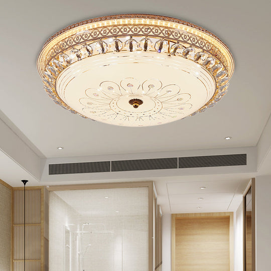 Modern Gold Flush Mount Ceiling Light with Opal Glass LED and Crystal Accent - 16"/19.5" W Round Flush Light for Bedroom