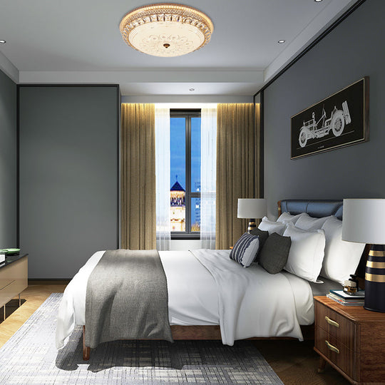 Modern Gold Flush Mount Ceiling Light with Opal Glass LED and Crystal Accent - 16"/19.5" W Round Flush Light for Bedroom