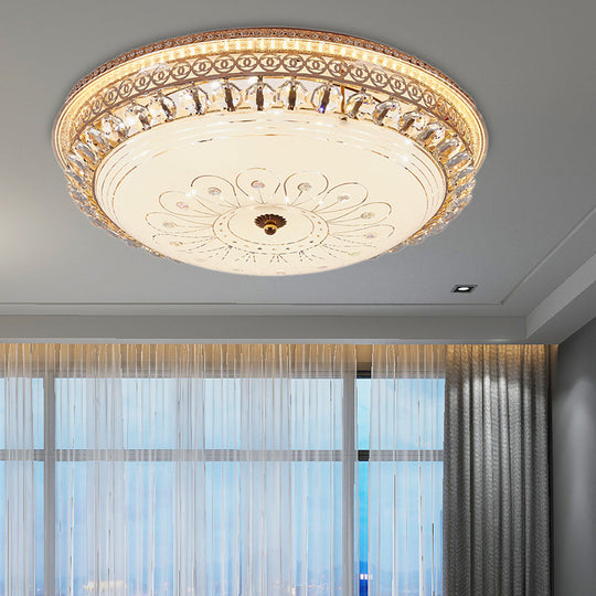 Modern Gold Flush Mount Ceiling Light with Opal Glass LED and Crystal Accent - 16"/19.5" W Round Flush Light for Bedroom