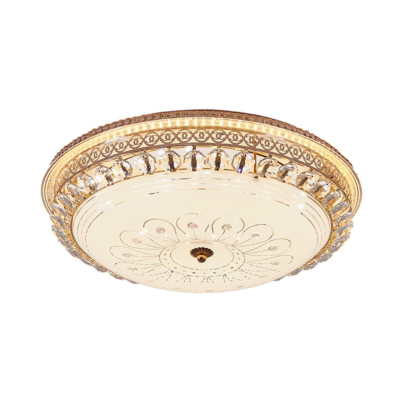 Modern Gold Flush Mount Ceiling Light with Opal Glass LED and Crystal Accent - 16"/19.5" W Round Flush Light for Bedroom