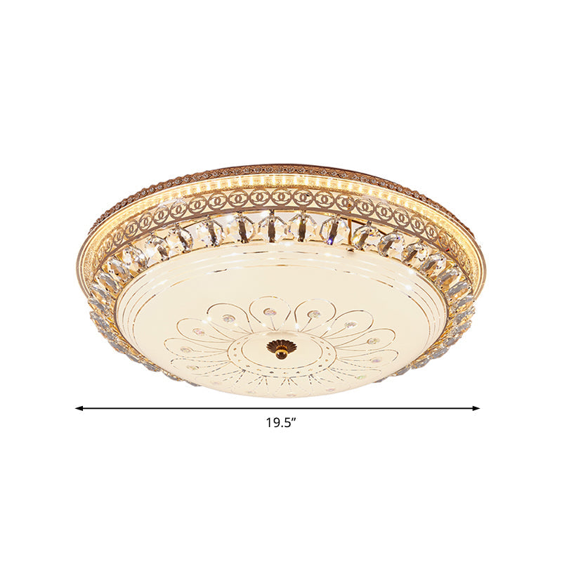 Modern Gold Flush Mount Ceiling Light with Opal Glass LED and Crystal Accent - 16"/19.5" W Round Flush Light for Bedroom
