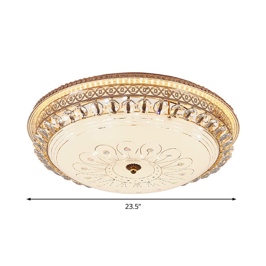 Modern Gold Flush Mount Ceiling Light with Opal Glass LED and Crystal Accent - 16"/19.5" W Round Flush Light for Bedroom