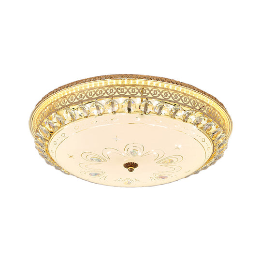 Modern Gold Flush Mount Ceiling Light with Opal Glass LED and Crystal Accent - 16"/19.5" W Round Flush Light for Bedroom