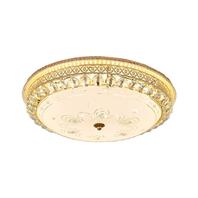 Modern Gold Flush Mount Ceiling Light with Opal Glass LED and Crystal Accent - 16"/19.5" W Round Flush Light for Bedroom
