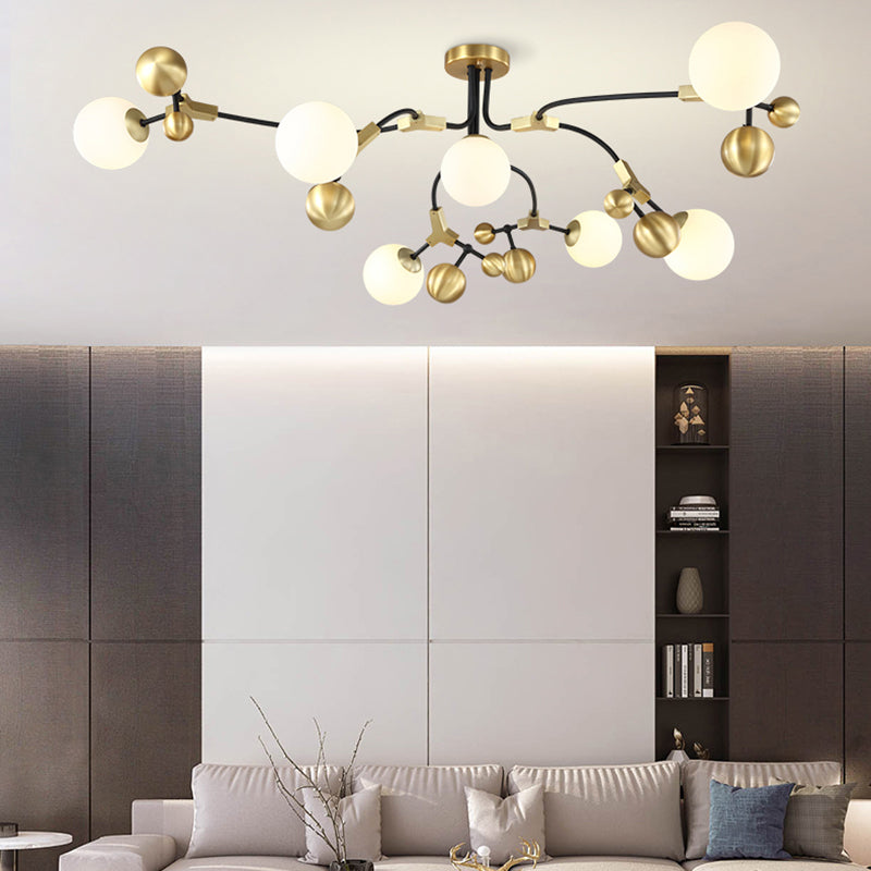 Modern Brass Ball Hanging Pendant Light with White Glass Shade - 2/5/7 Head Bedroom Chandelier