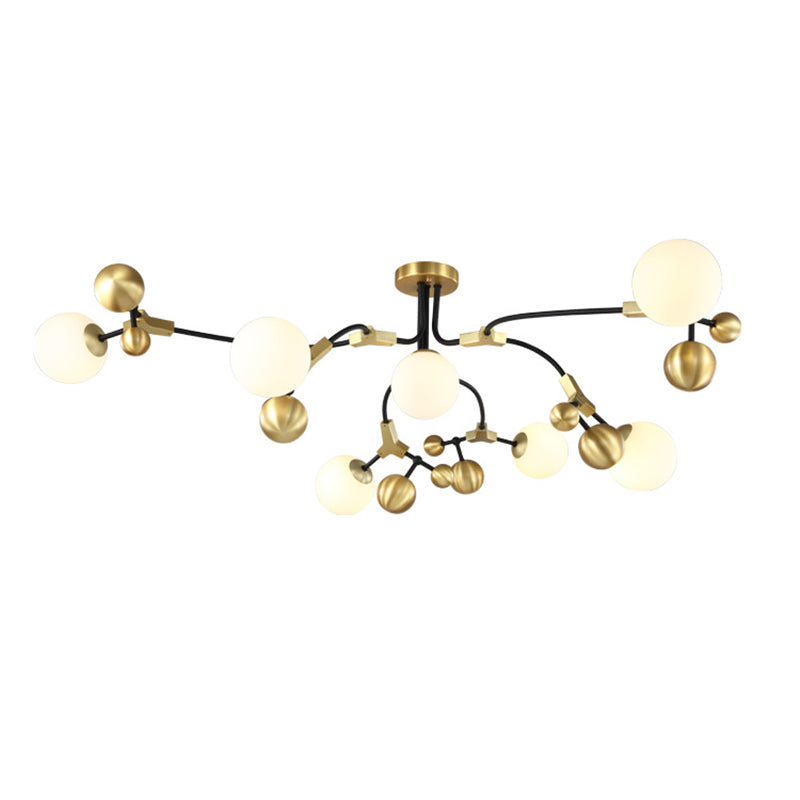 Modern Brass Ball Hanging Pendant Light with White Glass Shade - 2/5/7 Head Bedroom Chandelier