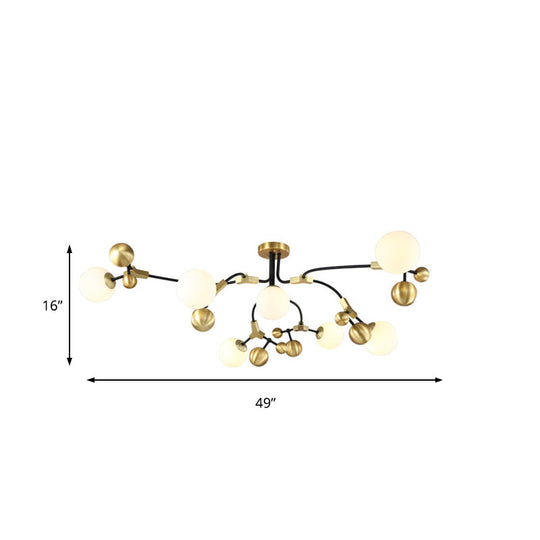 Modern Brass Ball Hanging Pendant Light with White Glass Shade - 2/5/7 Head Bedroom Chandelier