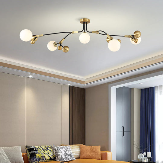 Modern Brass Ball Hanging Pendant Light with White Glass Shade - 2/5/7 Head Bedroom Chandelier
