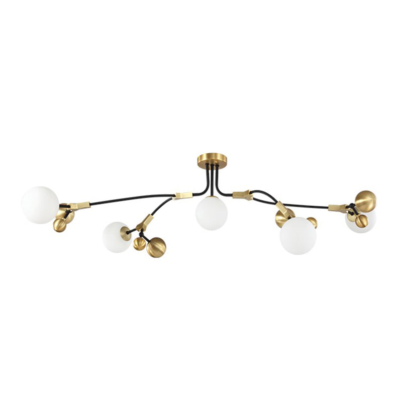 Modern Brass Ball Hanging Pendant Light with White Glass Shade - 2/5/7 Head Bedroom Chandelier