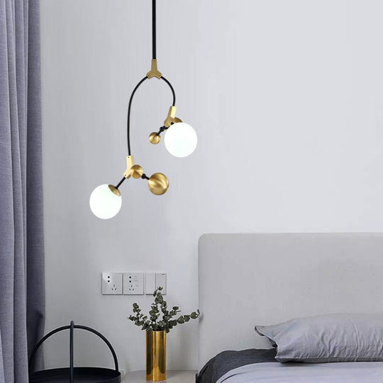 Modern Brass Ball Hanging Pendant Light with White Glass Shade - 2/5/7 Head Bedroom Chandelier