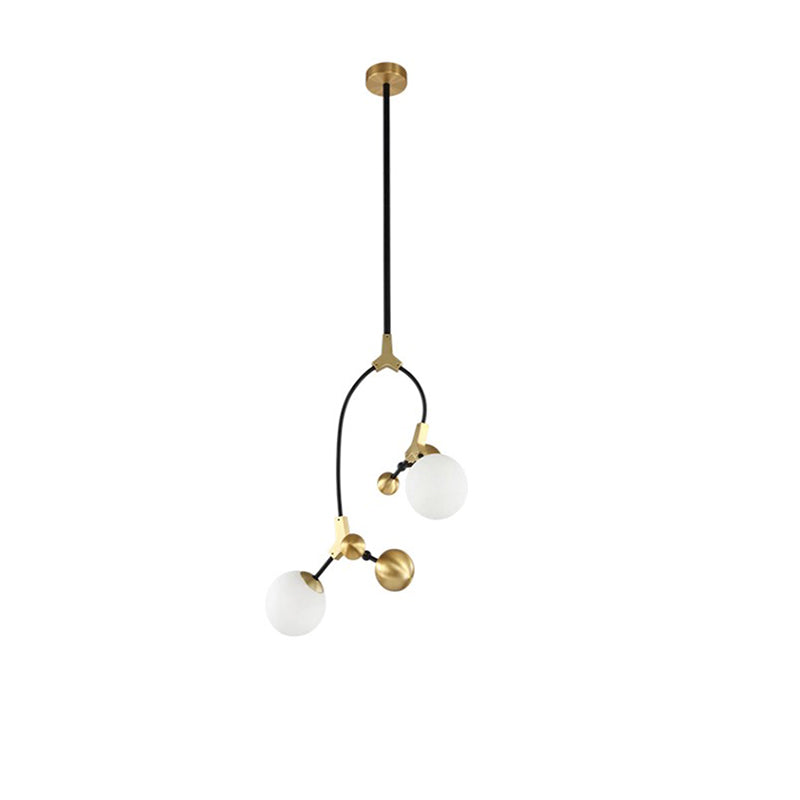 Modern Brass Ball Hanging Pendant Light with White Glass Shade - 2/5/7 Head Bedroom Chandelier