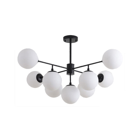 Modern Black/Gold Branch Chandelier - 7/9/11-Light Iron Pendant with White Glass Ball Shade