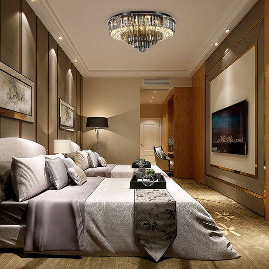 Modern Crystal LED Bedroom Ceiling Light - Smoke Gray Layered Flush-Mount Fixture, 19.5"/23.5" Wide