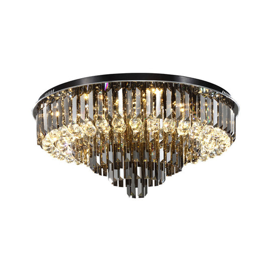 Modern Crystal LED Bedroom Ceiling Light - Smoke Gray Layered Flush-Mount Fixture, 19.5"/23.5" Wide