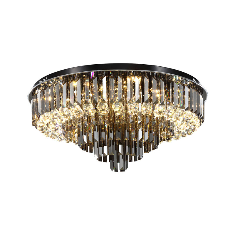 Modern Crystal LED Bedroom Ceiling Light - Smoke Gray Layered Flush-Mount Fixture, 19.5"/23.5" Wide
