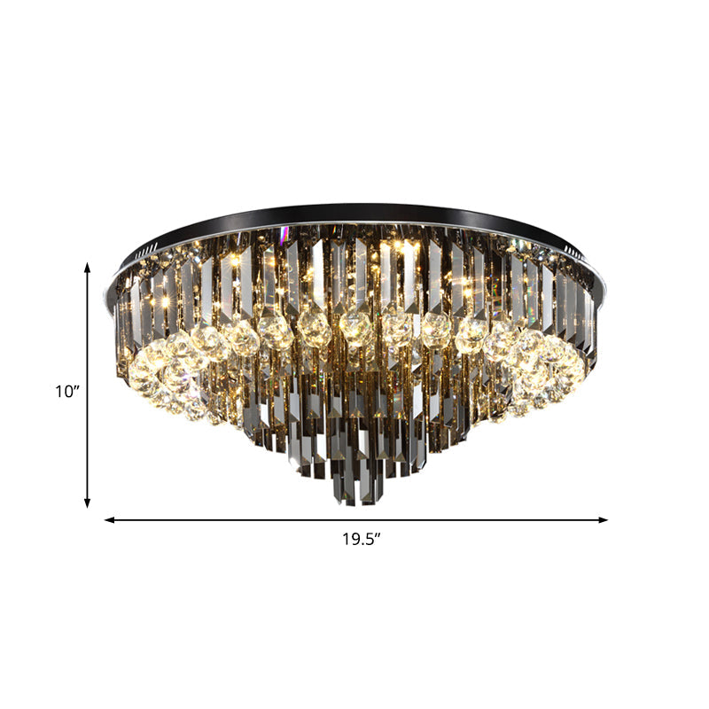Modern Crystal LED Bedroom Ceiling Light - Smoke Gray Layered Flush-Mount Fixture, 19.5"/23.5" Wide