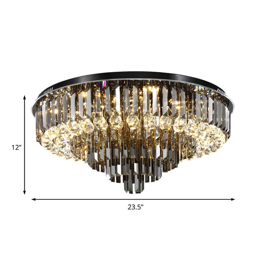 Modern Crystal LED Bedroom Ceiling Light - Smoke Gray Layered Flush-Mount Fixture, 19.5"/23.5" Wide