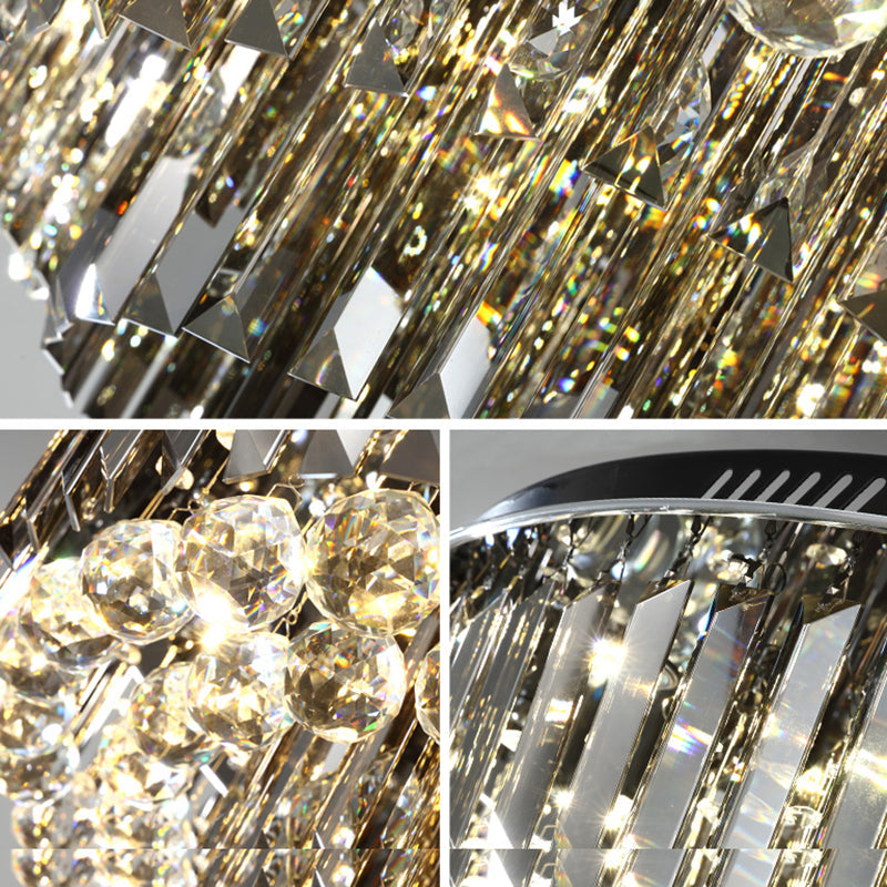 Modern Crystal LED Bedroom Ceiling Light - Smoke Gray Layered Flush-Mount Fixture, 19.5"/23.5" Wide