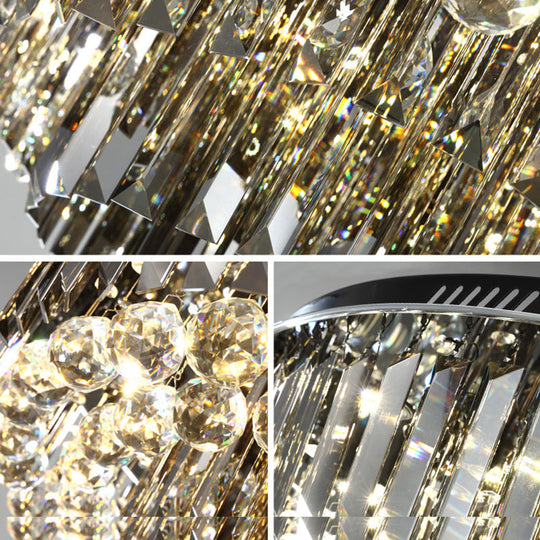 Modern Crystal LED Bedroom Ceiling Light - Smoke Gray Layered Flush-Mount Fixture, 19.5"/23.5" Wide