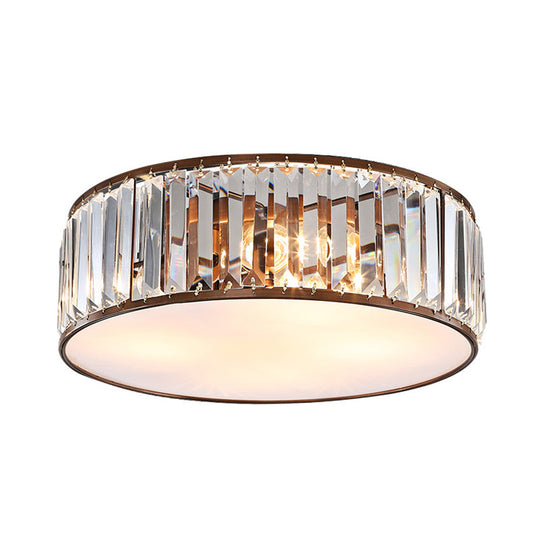 Modern Black/Bronze Flush Mount Bedroom Drum Light with Crystal Block - 12.5"/16.5" Width