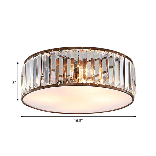Modern Black/Bronze Flush Mount Bedroom Drum Light with Crystal Block - 12.5"/16.5" Width