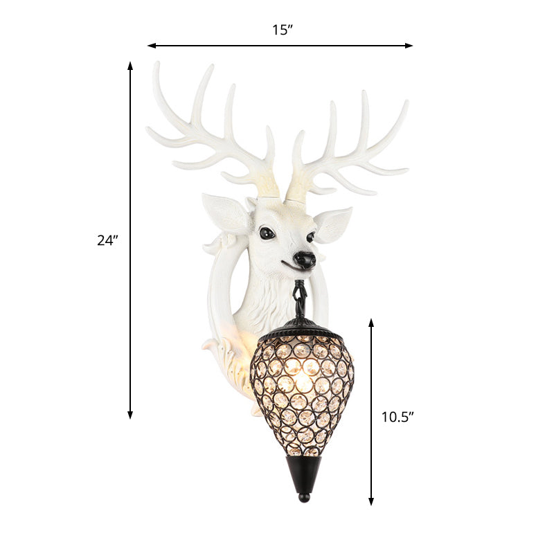 Elk Lodge Style Wall Light with Crystal Lantern Shade for Bedroom - Brown/White Resin, 1 Light
