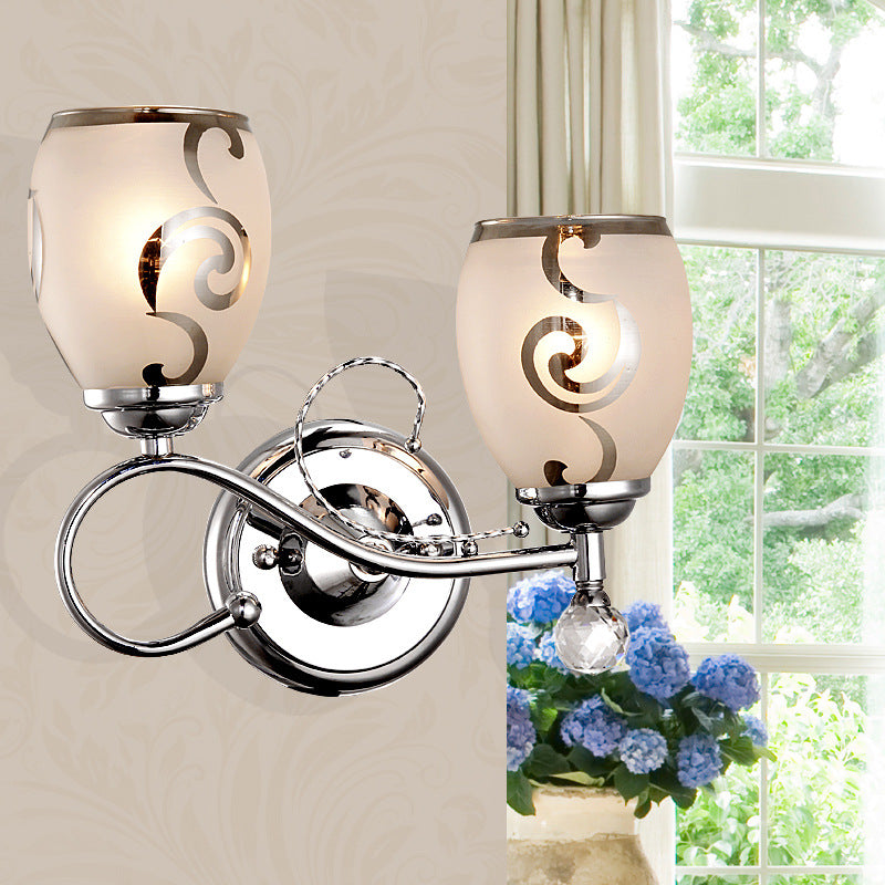 Modern Glass Wall Lighting: 2-Bulb Bowl Sconce with Crystal Ball Chrome, Ideal for Living Room
