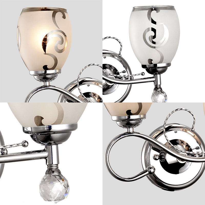 Modern Glass Wall Lighting: 2-Bulb Bowl Sconce with Crystal Ball Chrome, Ideal for Living Room