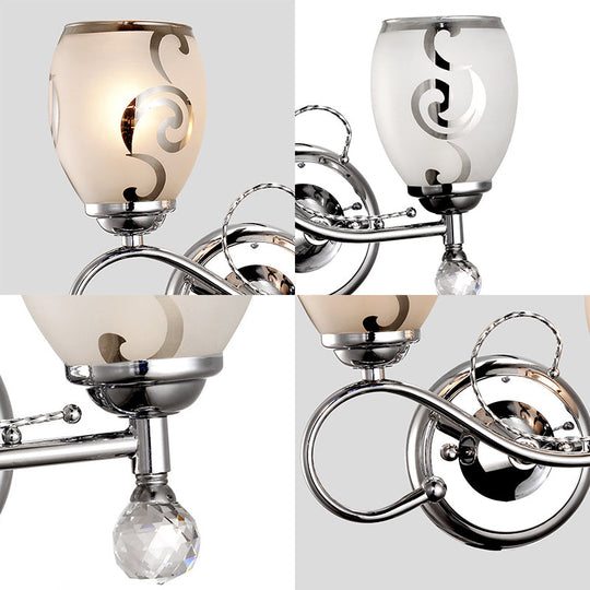 Modern Glass Wall Lighting: 2-Bulb Bowl Sconce with Crystal Ball Chrome, Ideal for Living Room