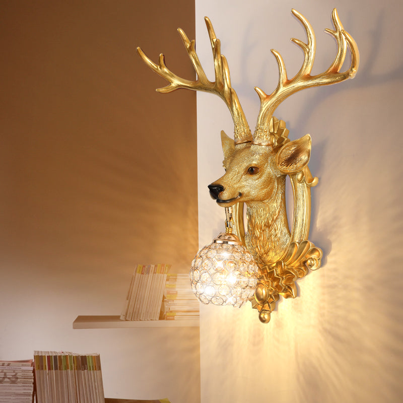 Elk Backplate Crystal Ball Wall Sconce in White/Gold - Countryside Lighting