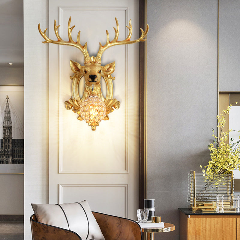 Elk Backplate Crystal Ball Wall Sconce in White/Gold - Countryside Lighting