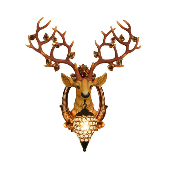 Elk Wall Mount Light: Country Style Resin Wall Sconce with Crystal Shade for Living Room, 19.5"/23.5" Width - White/Brown