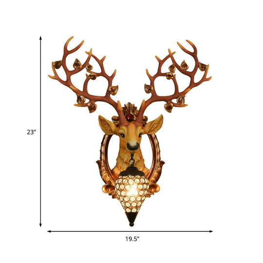 Elk Wall Mount Light: Country Style Resin Wall Sconce with Crystal Shade for Living Room, 19.5"/23.5" Width - White/Brown