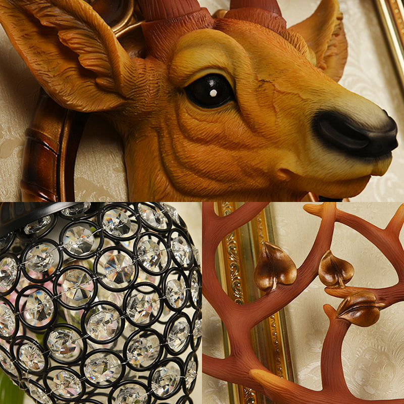 Elk Wall Mount Light: Country Style Resin Wall Sconce with Crystal Shade for Living Room, 19.5"/23.5" Width - White/Brown