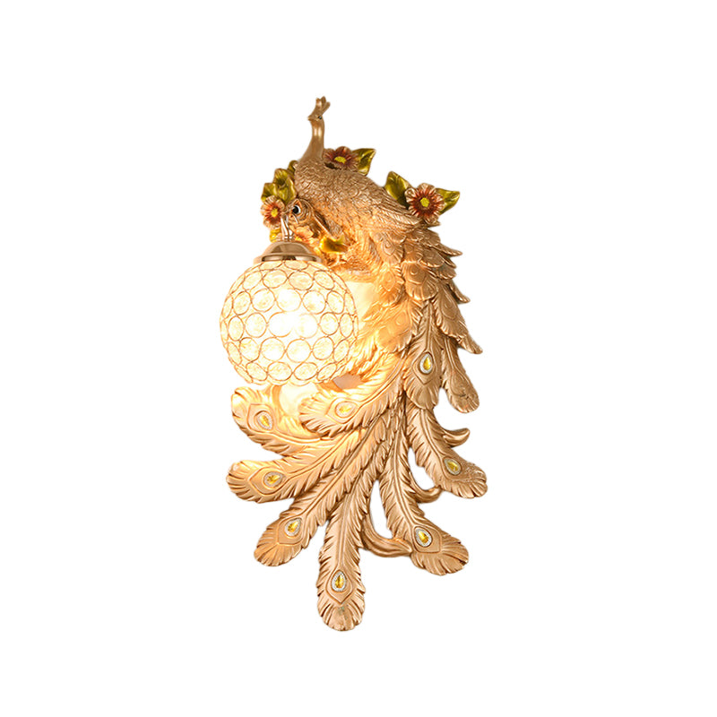 Loft Style Crystal and Resin Wall Lamp with Peacock Backplate, Gold/Green (1/2 Packs)