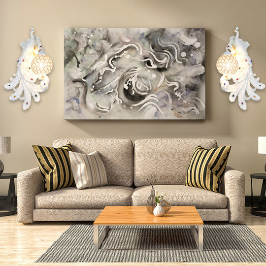 Blue/Gold Peacock Wall Lamp - Country Resin Sconce Lighting with Crystal Globe Shade (1/2-Pack)